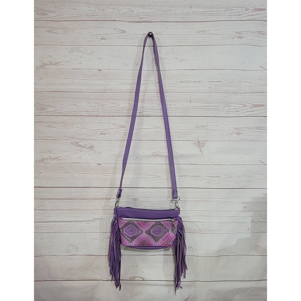 Dancing Cactus Designs Crossbody Bag Purple Leather Fringe Boho Western